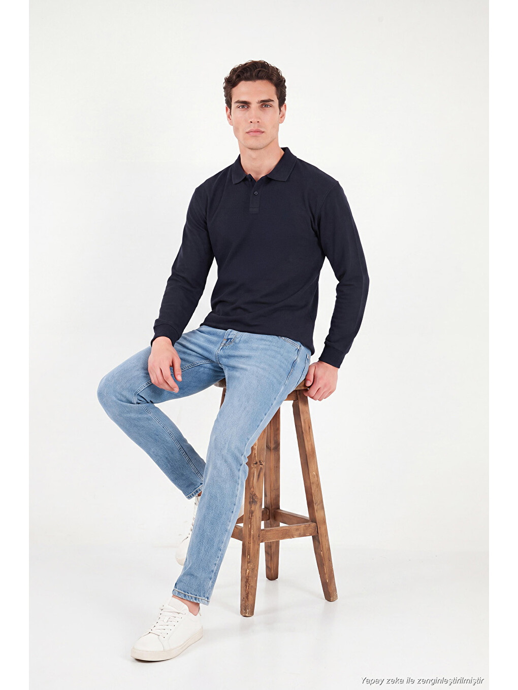 Lacivert Pamuklu Düğmeli Polo Yaka Sweat 5905838-5