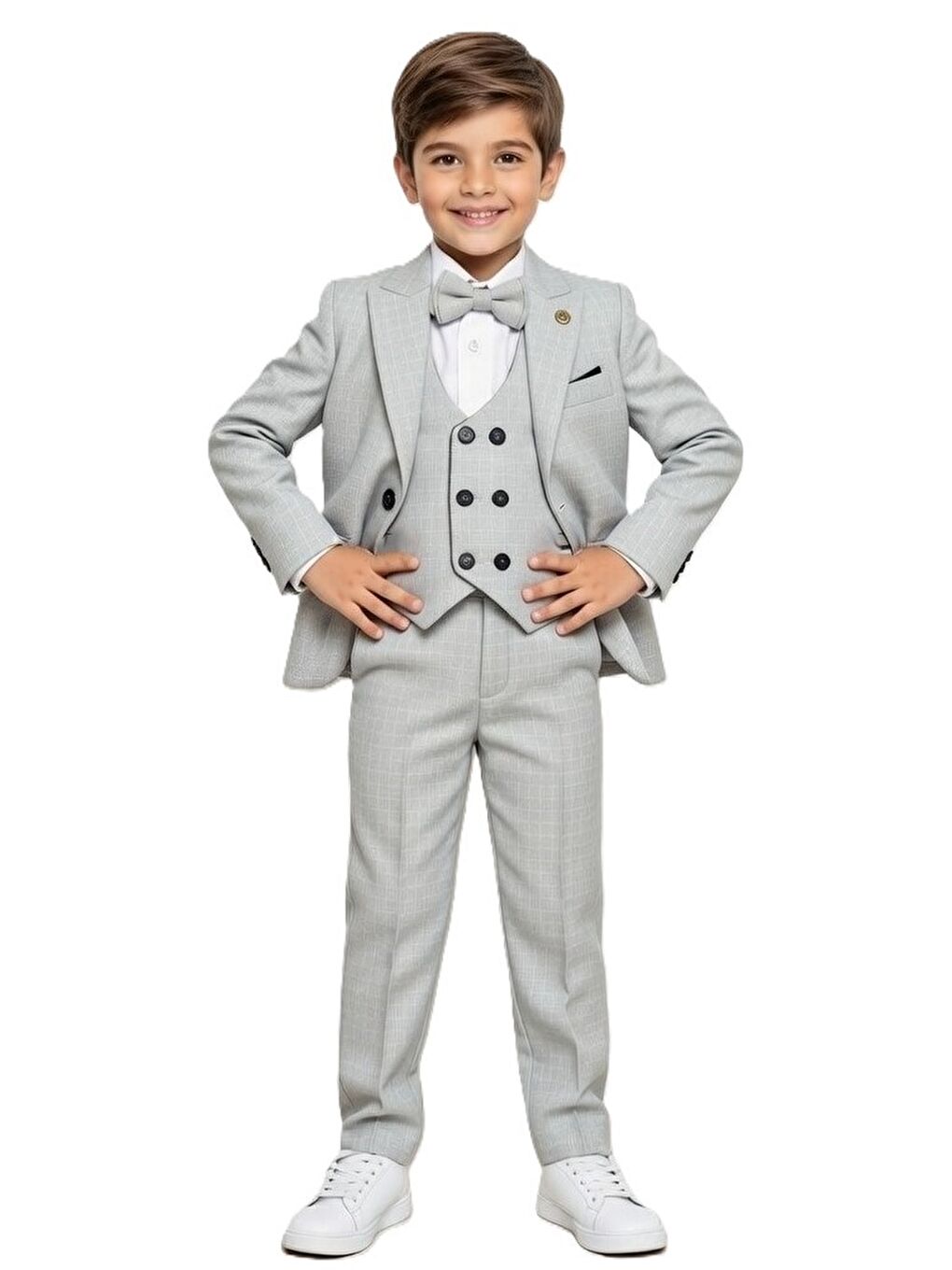 Gri Kiryos Erkek Çocuk Kareli Takım Elbise M00806-2