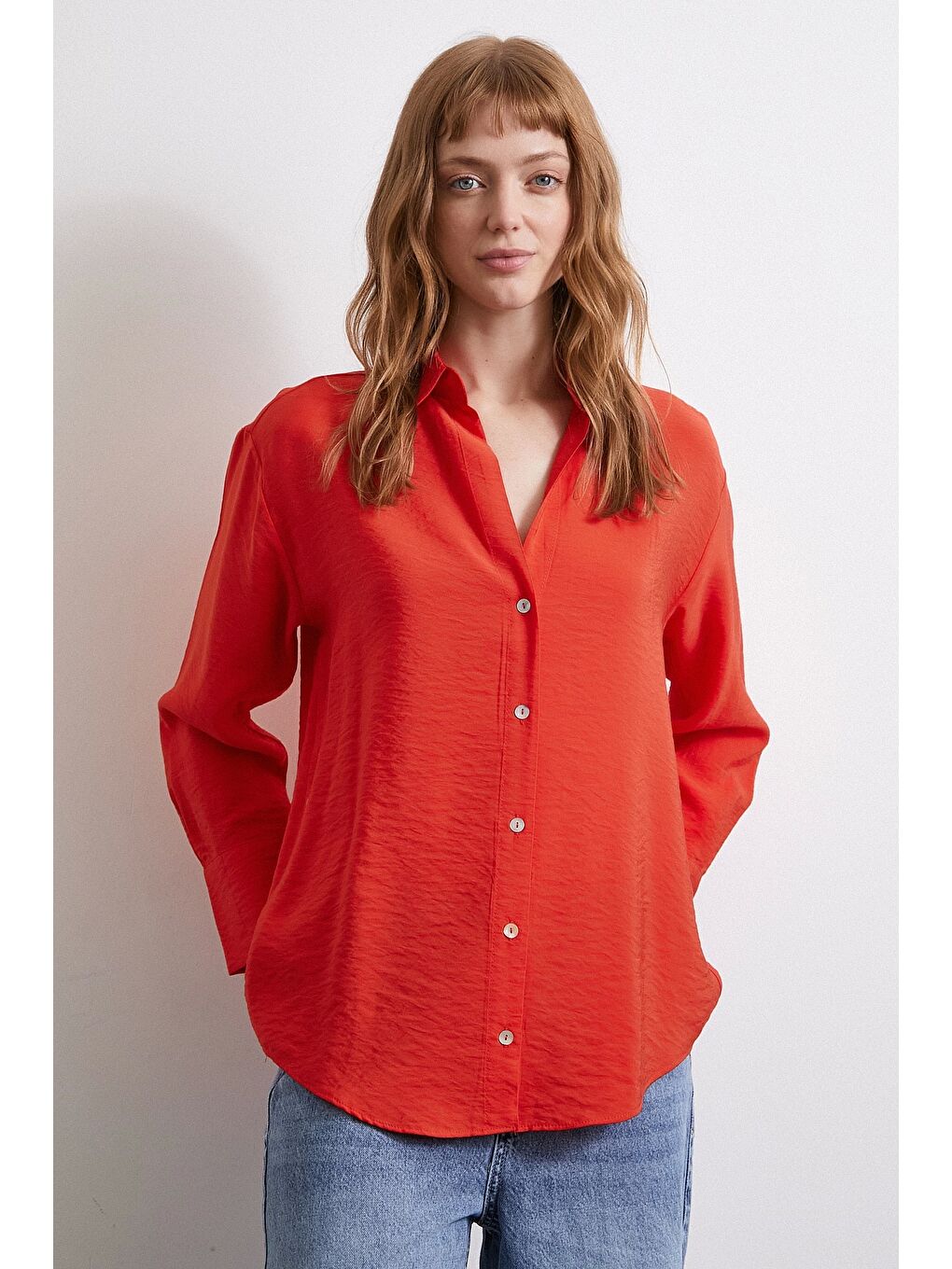 Basic Viskon Gömlek Kırmızı-1