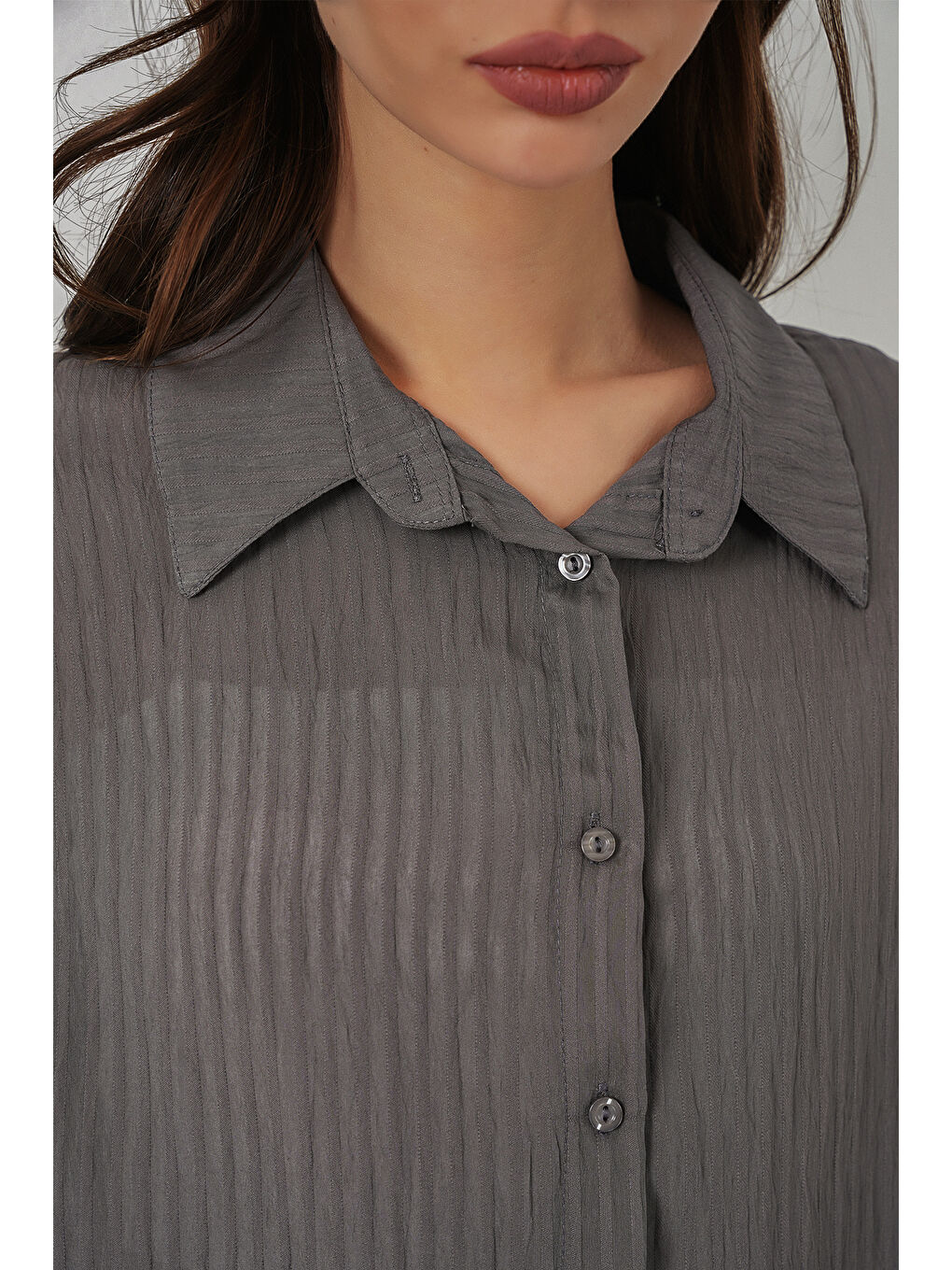 Kadın Uzun Oversize Gömlek 20320 - Antrasit-3