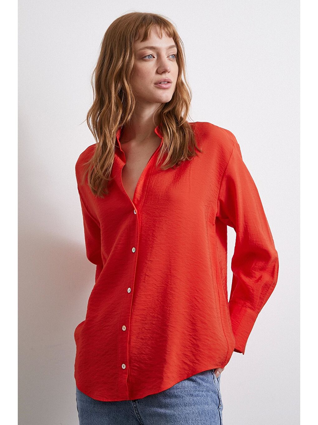 Basic Viskon Gömlek Kırmızı-2