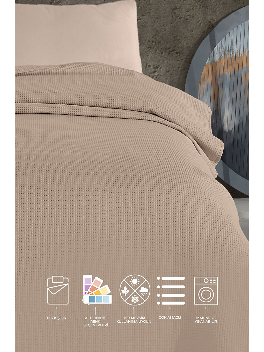 Pandora Çok Amaçlı Yatak Örtüsü Tek Kişilik (160x220 cm) Bej-1