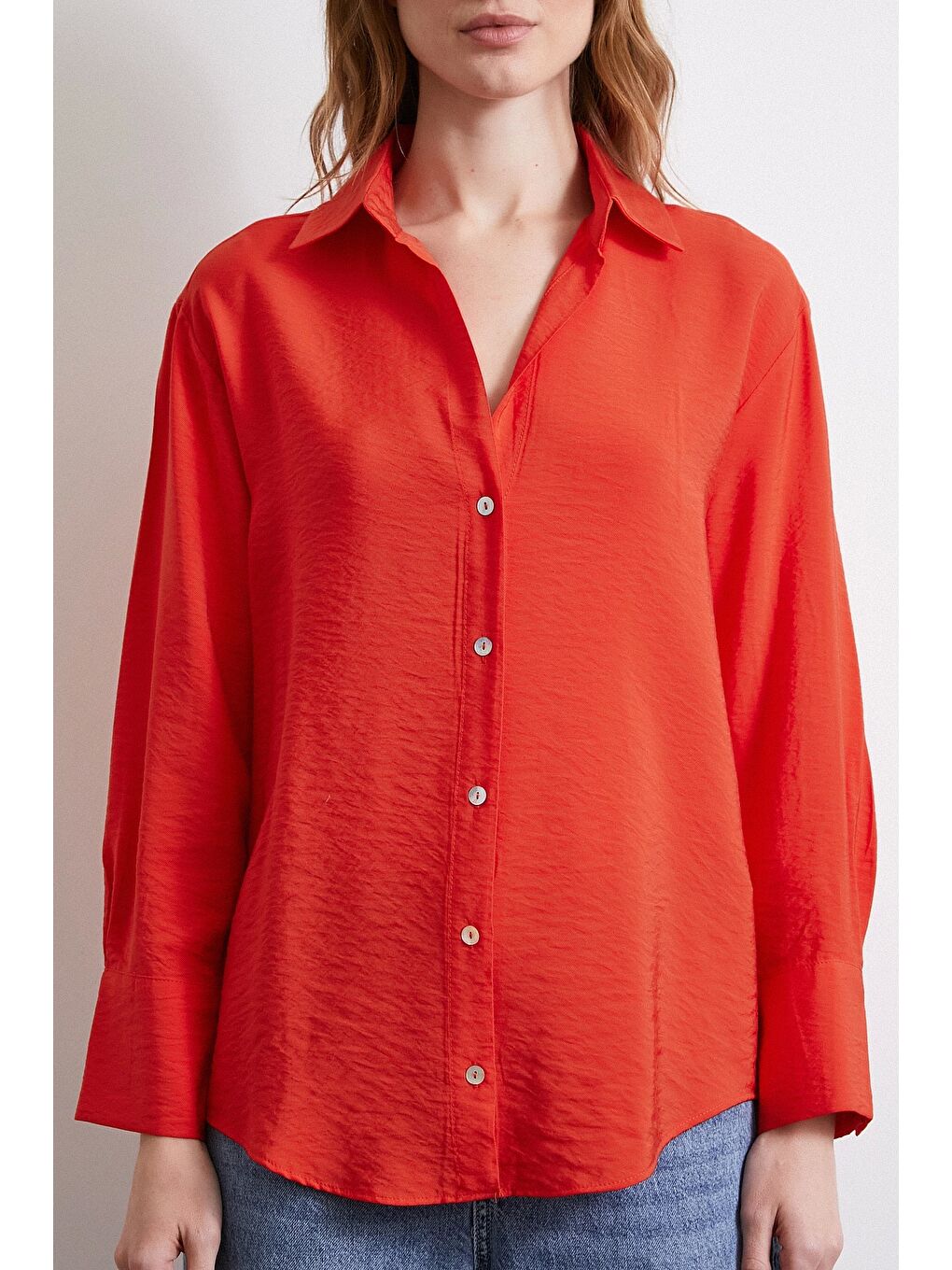 Basic Viskon Gömlek Kırmızı-4