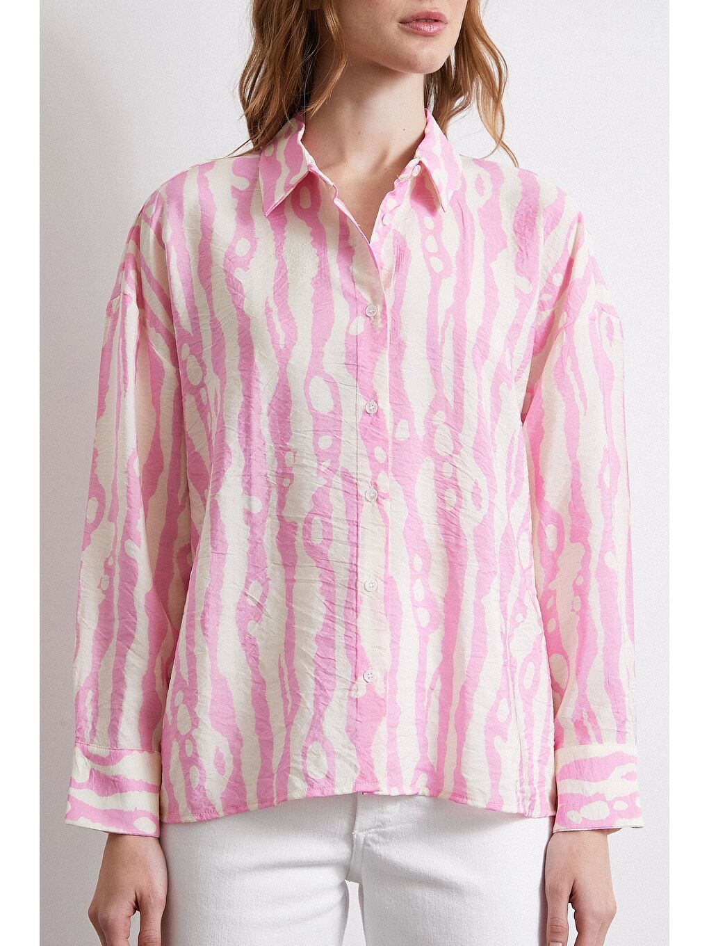 Zebra Desen Modal Gömlek Pembe-1