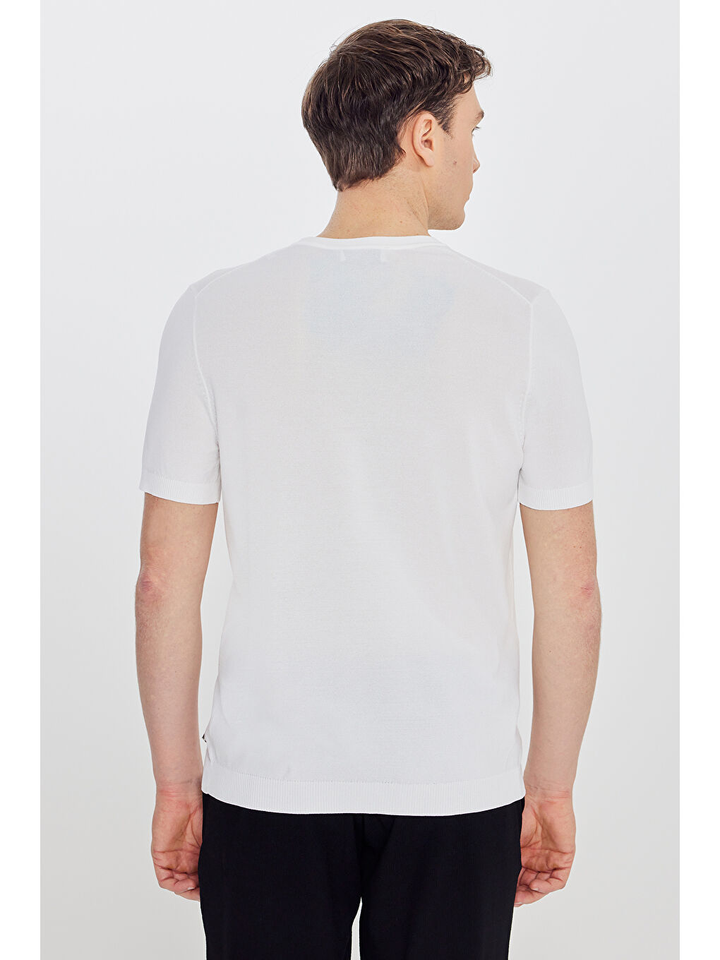 Erkek Ekru Standart Fit Normal Kesim Bisiklet Yaka Triko Tişört-4