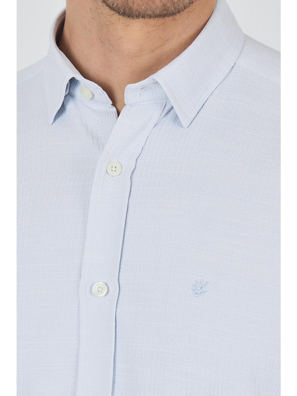 Koyu Mavi Biritli Yaka Düz Casual Pamuklu Comfort Fit Gömlek 1004250221-3