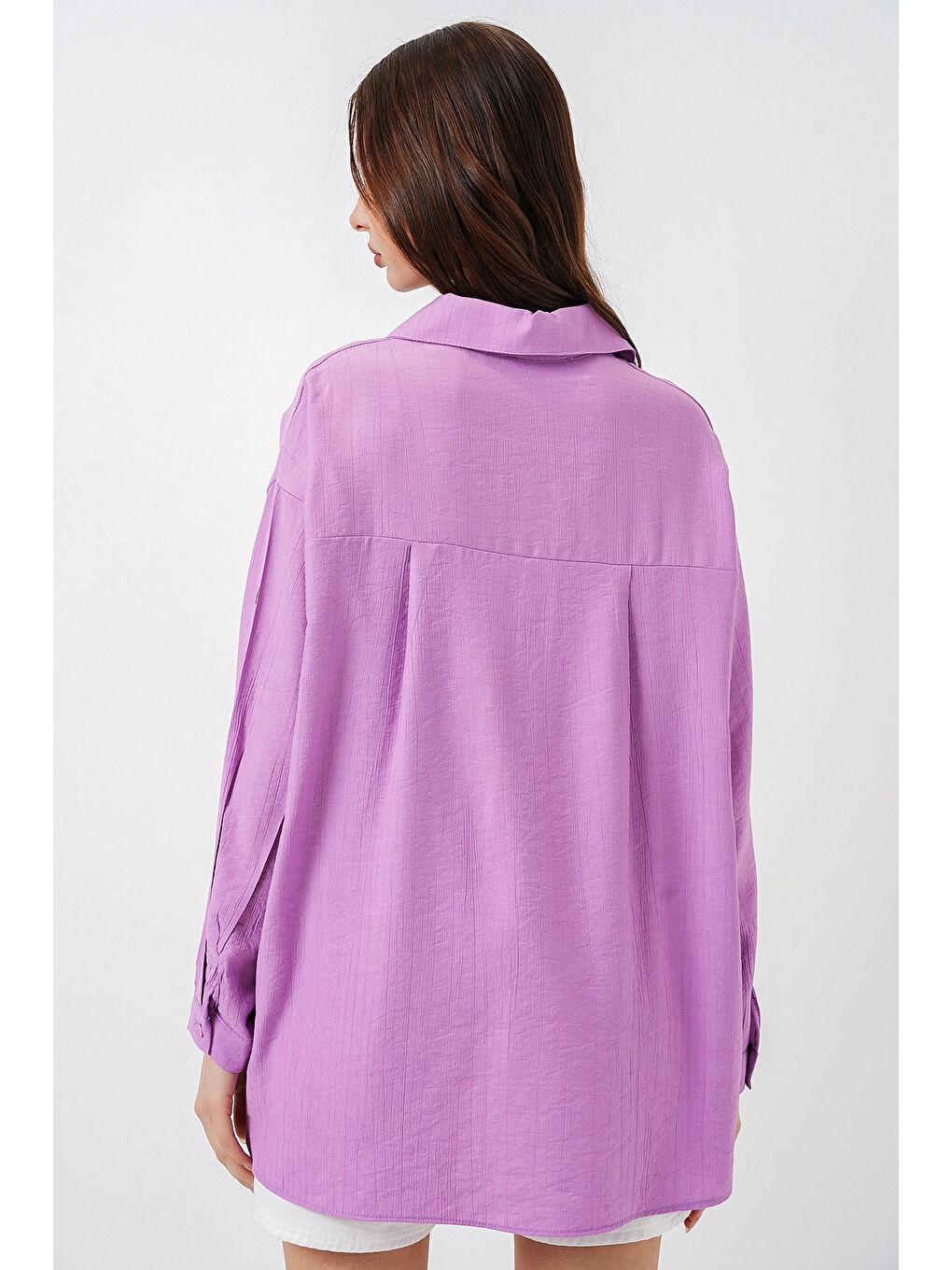 Kadın Uzun Oversize Gömlek 20334 - Lila-4