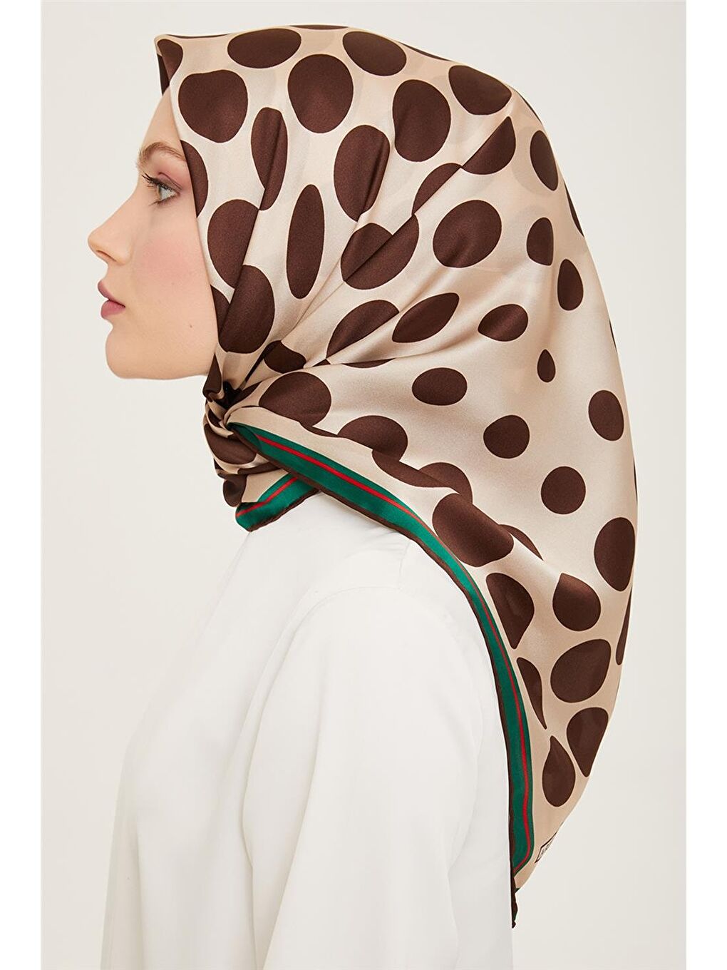 Kahverengi Geometrik Desenli Twill İpek Eşarp 24Ya9156 86 80-2