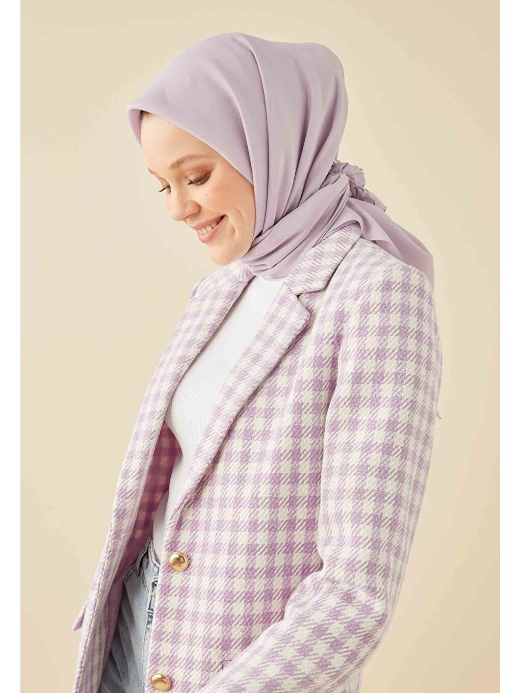 Lila Pamuk İpek Eşarp Lavanta-1