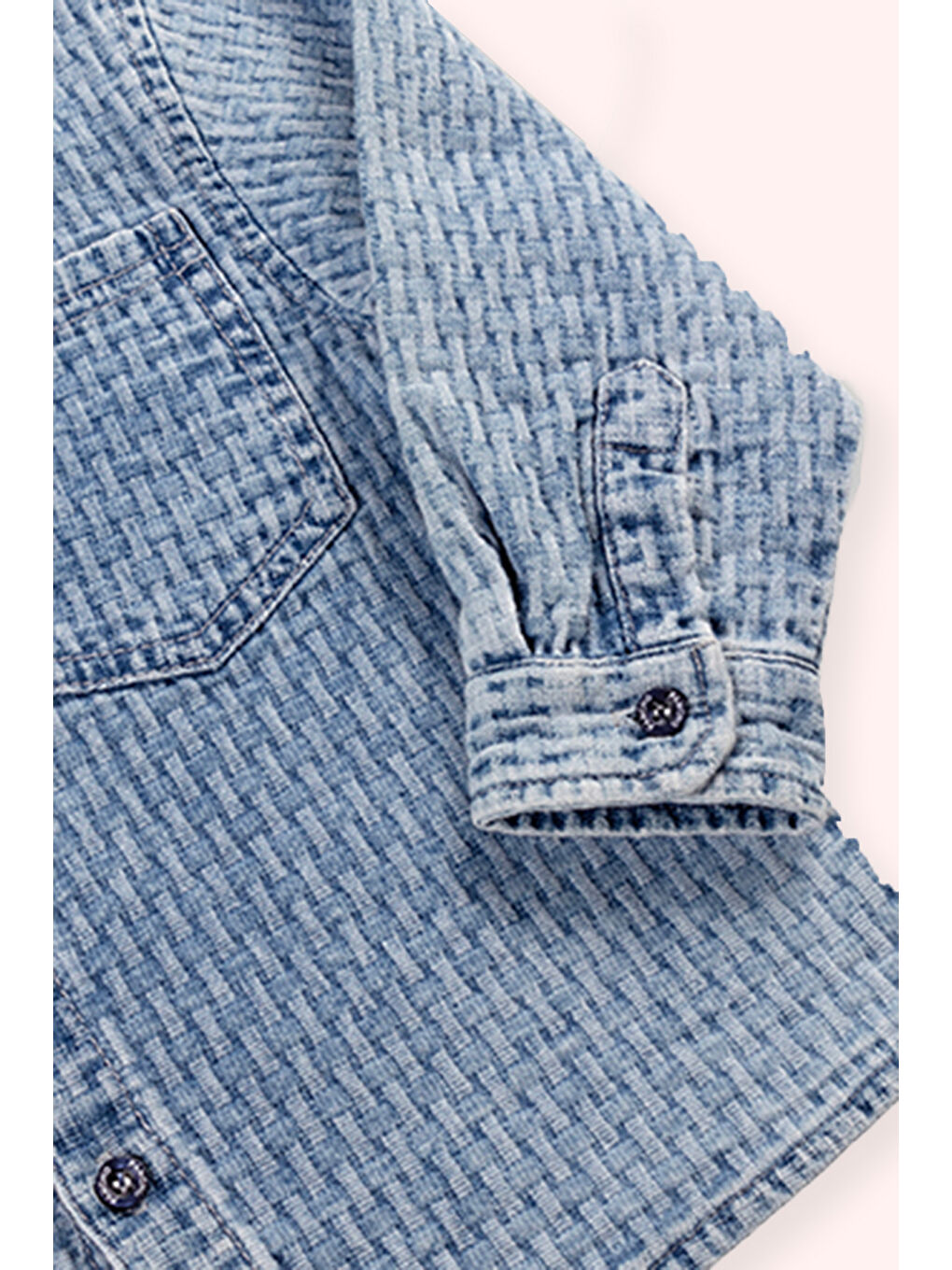 Erkek Bebek Düğmeli Mavi Jean Gömlek-1