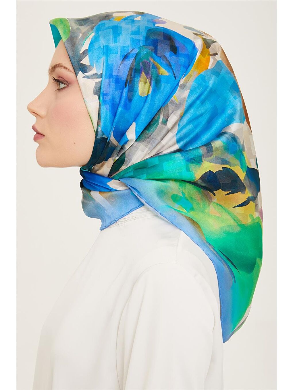 Karışık Çiçek Desenli Twill İpek Eşarp 24Ya9103 81 83-2