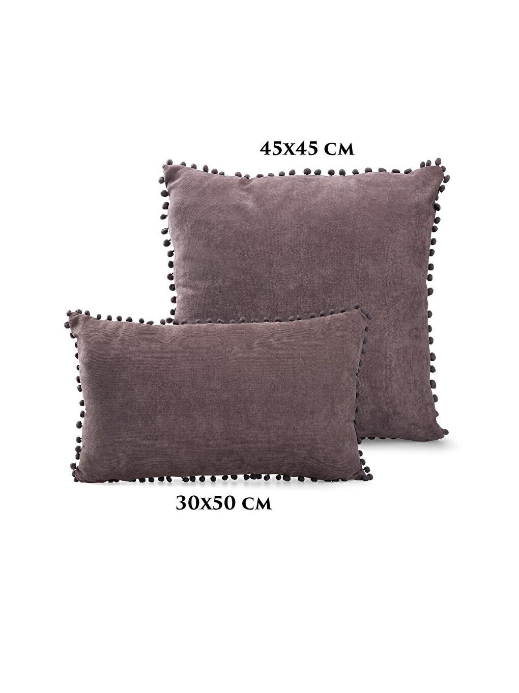 Renk Ve Ölçü Seçenekli Gri Ponponlu Kırlent Kılıfı Dekoratif Düz Sade Punch Panoroma-4