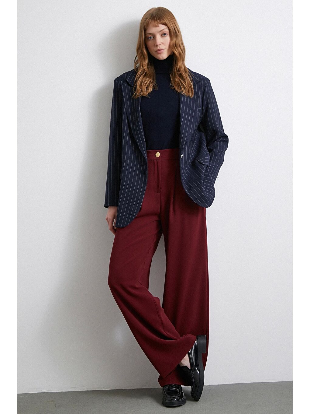 Geniş Paça Pantolon Bordo-2