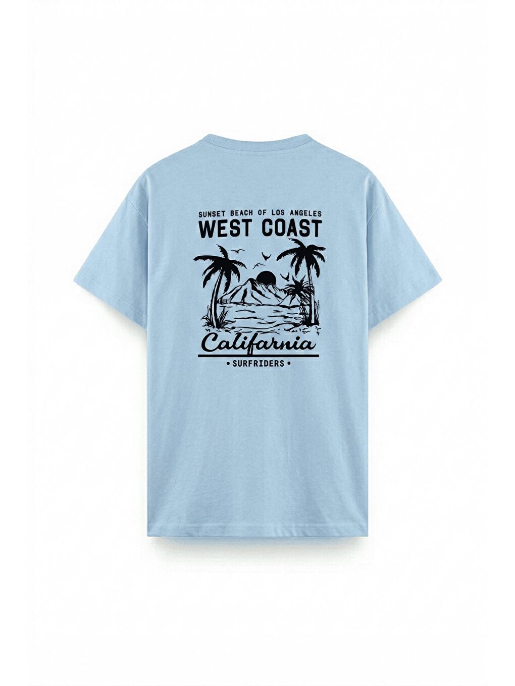 Turkuaz West Coast Surfriders California Baskılı Erkek Unisex Oversize Tişört Büyük Beden Tshirt