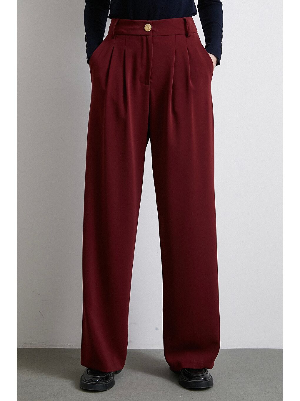 Geniş Paça Pantolon Bordo-3