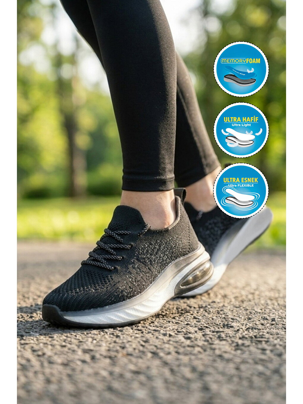 Beyaz-siyah Geniş Kalıp Anorak Hafızalı Rahat Tabanlı Kadın Yürüyüş Ve Spor Ayakkabı Sneaker B264-2