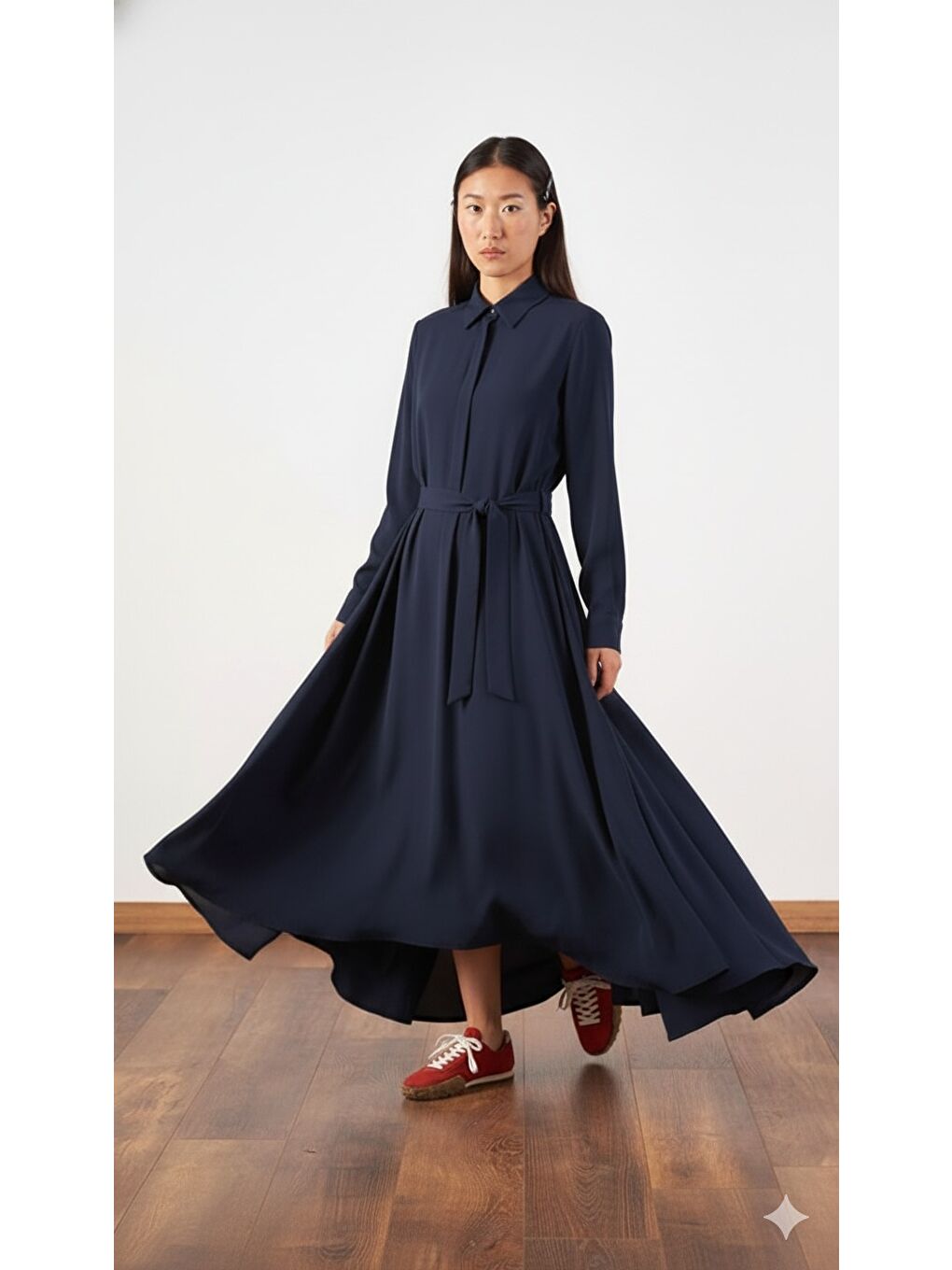 Karışık A Pile Ekstra Salaş Elbise Lacivert