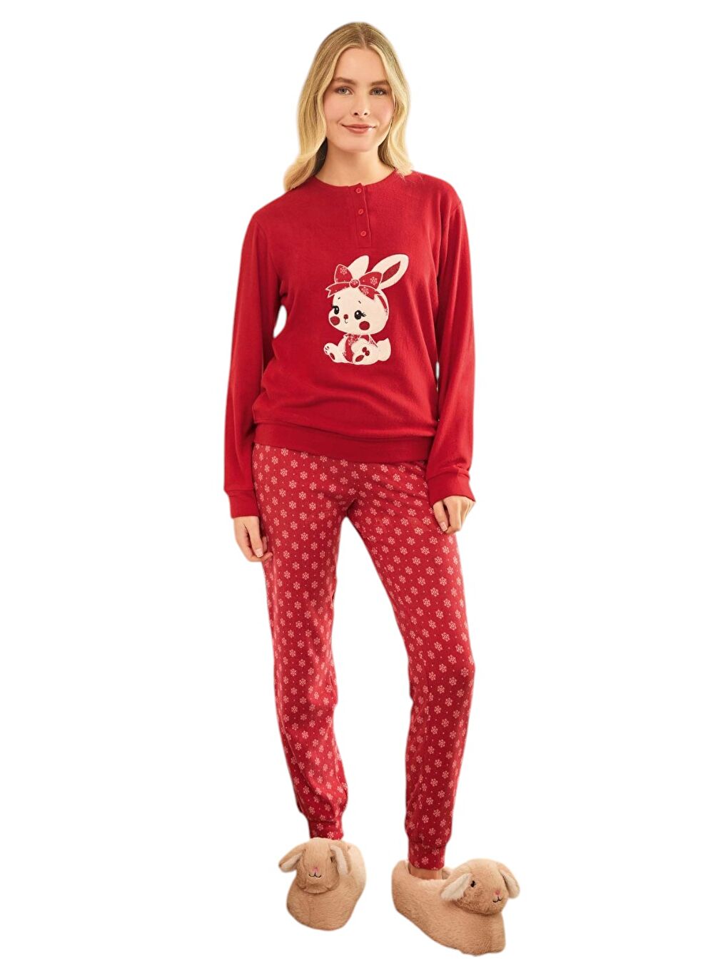 Kırmızı Kadın Termal Pijama Takım