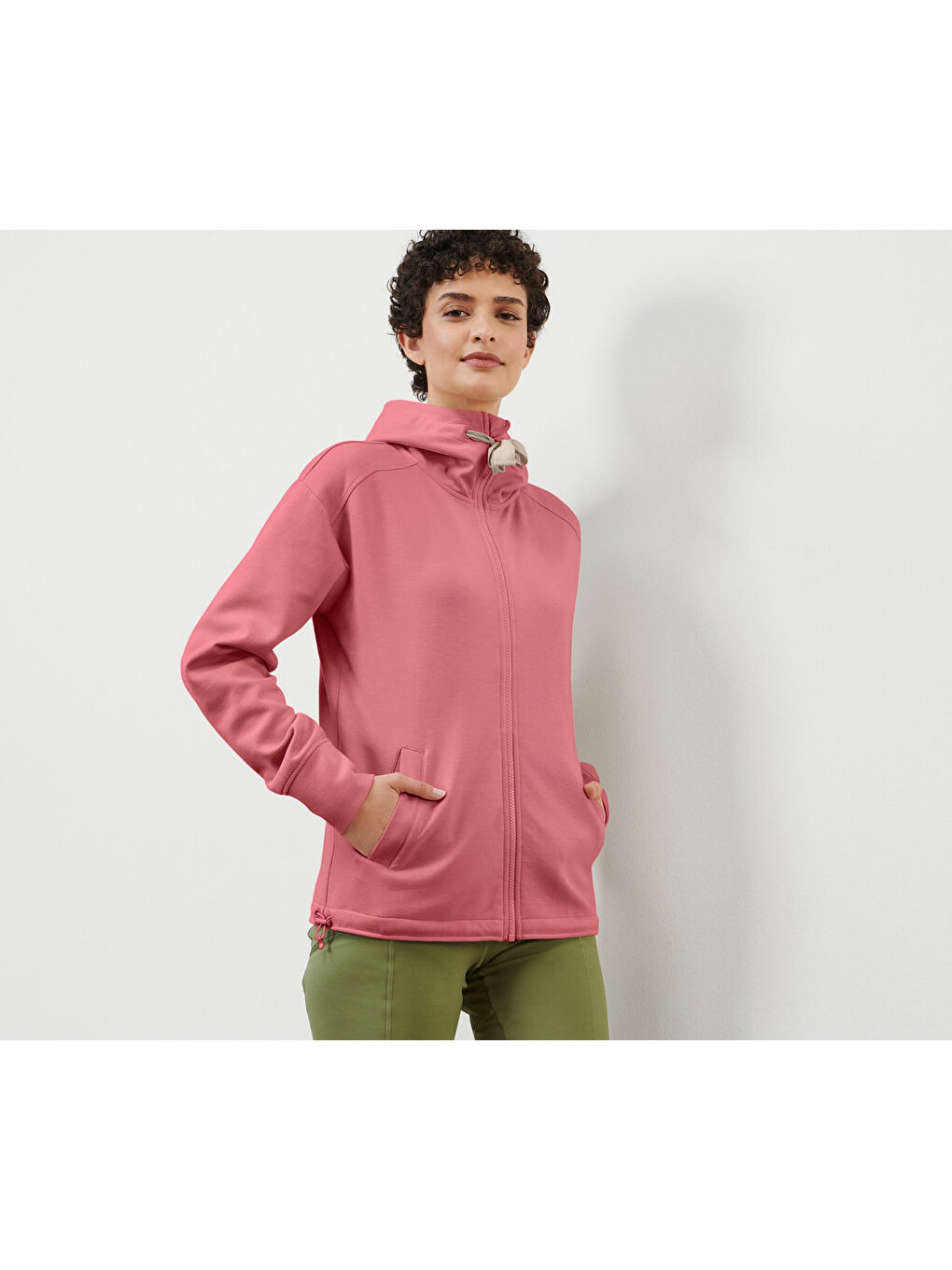 Pembe Kadın Kapüşonlu Sweat Ceket, Gül Kurusu - XS-2