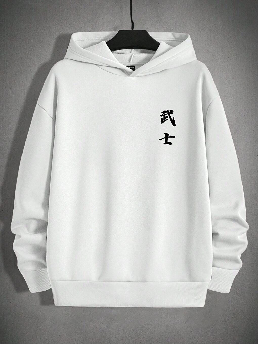 Beyaz Kılıçlı Savaşçı Baskılı Oversize Kapüşonlu Sweatshirt-1