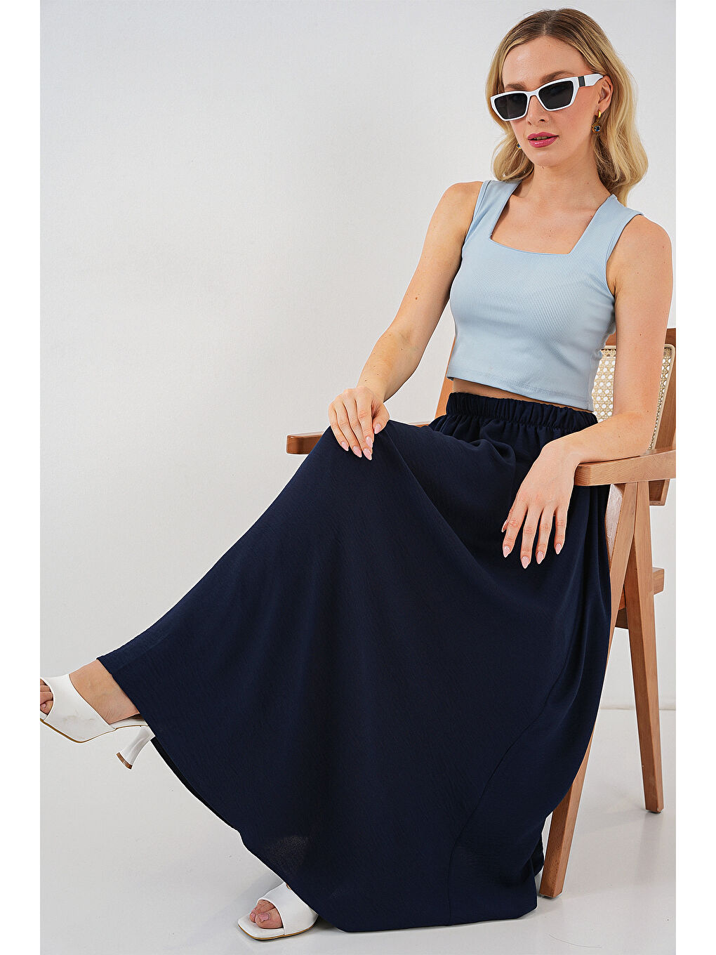 Kadın Uzun Ayrobin Etek 8050 - Lacivert-2