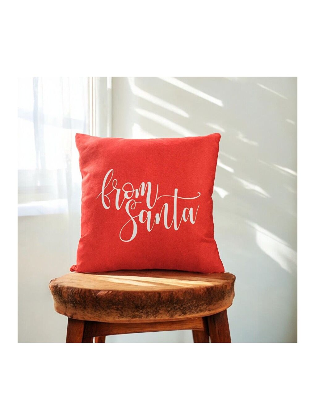Yılbaşı Temalı Kırlent Kılıfı Kırmızı Beyaz 43x43 cm