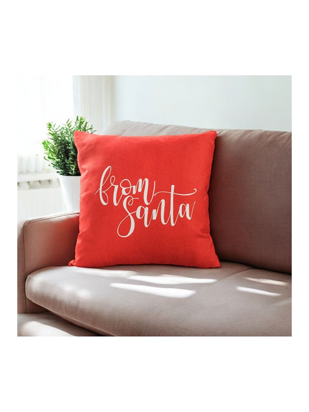 Yılbaşı Temalı Kırlent Kılıfı Kırmızı Beyaz 43x43 cm-1