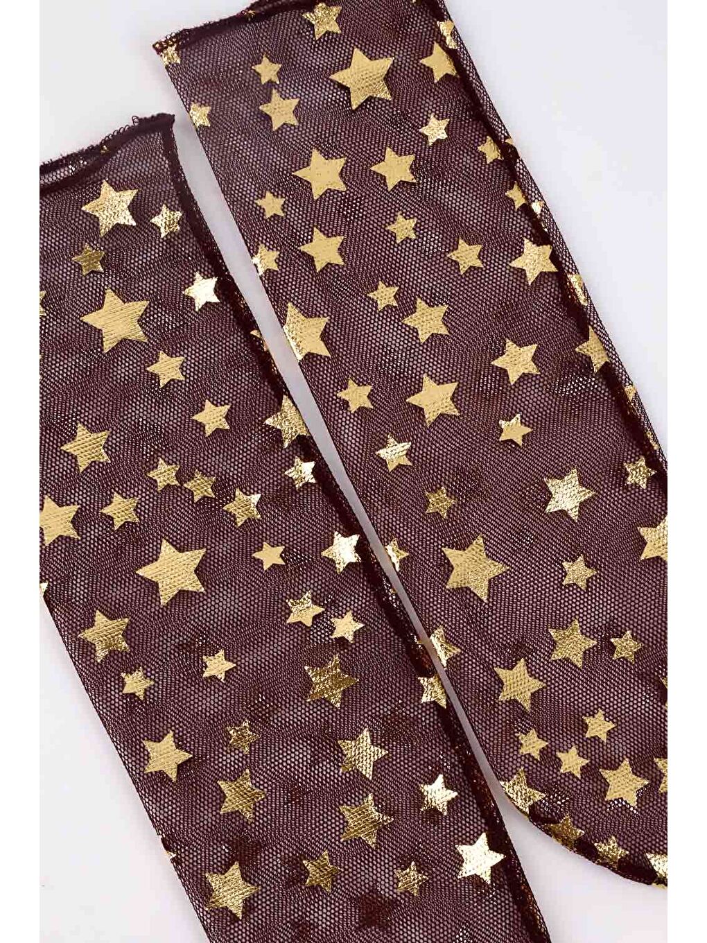 Bordo Küçük Yıldız Detaylı Kız Çocuk Tül Çorap-1