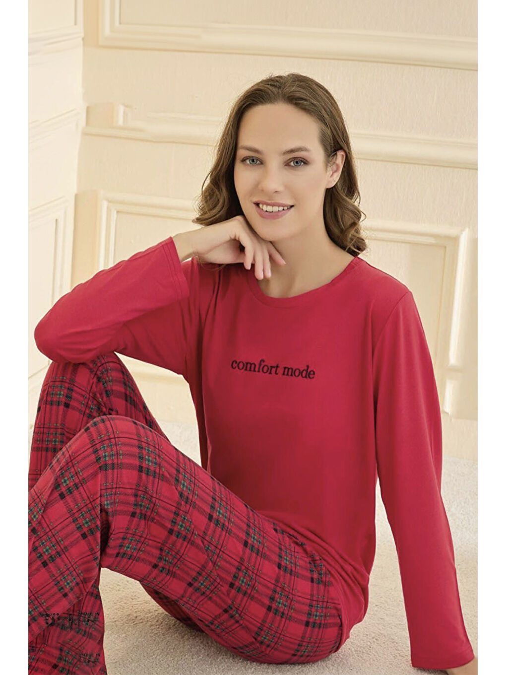 Kadın Milan Kumaş Pijama Takımı 50902-2759 Kırmızı-3