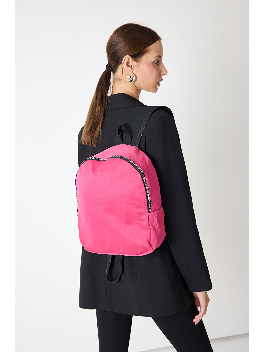 Kadın Fuşya Minimal Tasarım Kumaş Sırt Çantası