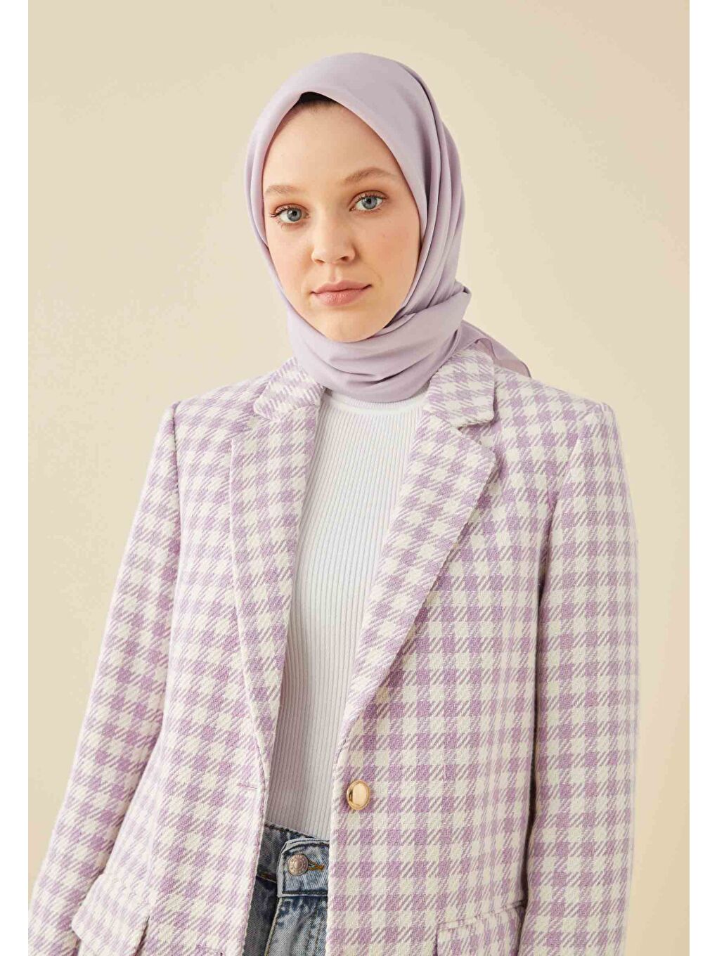 Lila Pamuk İpek Eşarp Lavanta-3