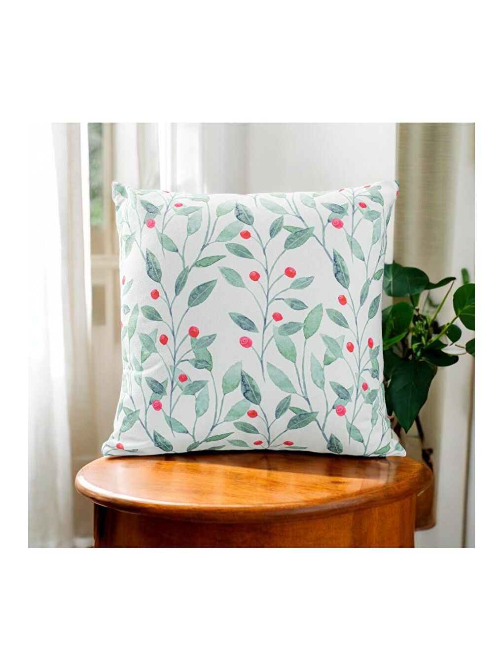 ASDIVA Yılbaşı Outlet Kırlent Kılıfı Beyaz Yeşil Paskalya Deseni Çiçekli Hediye Yeni Yıl 43x43