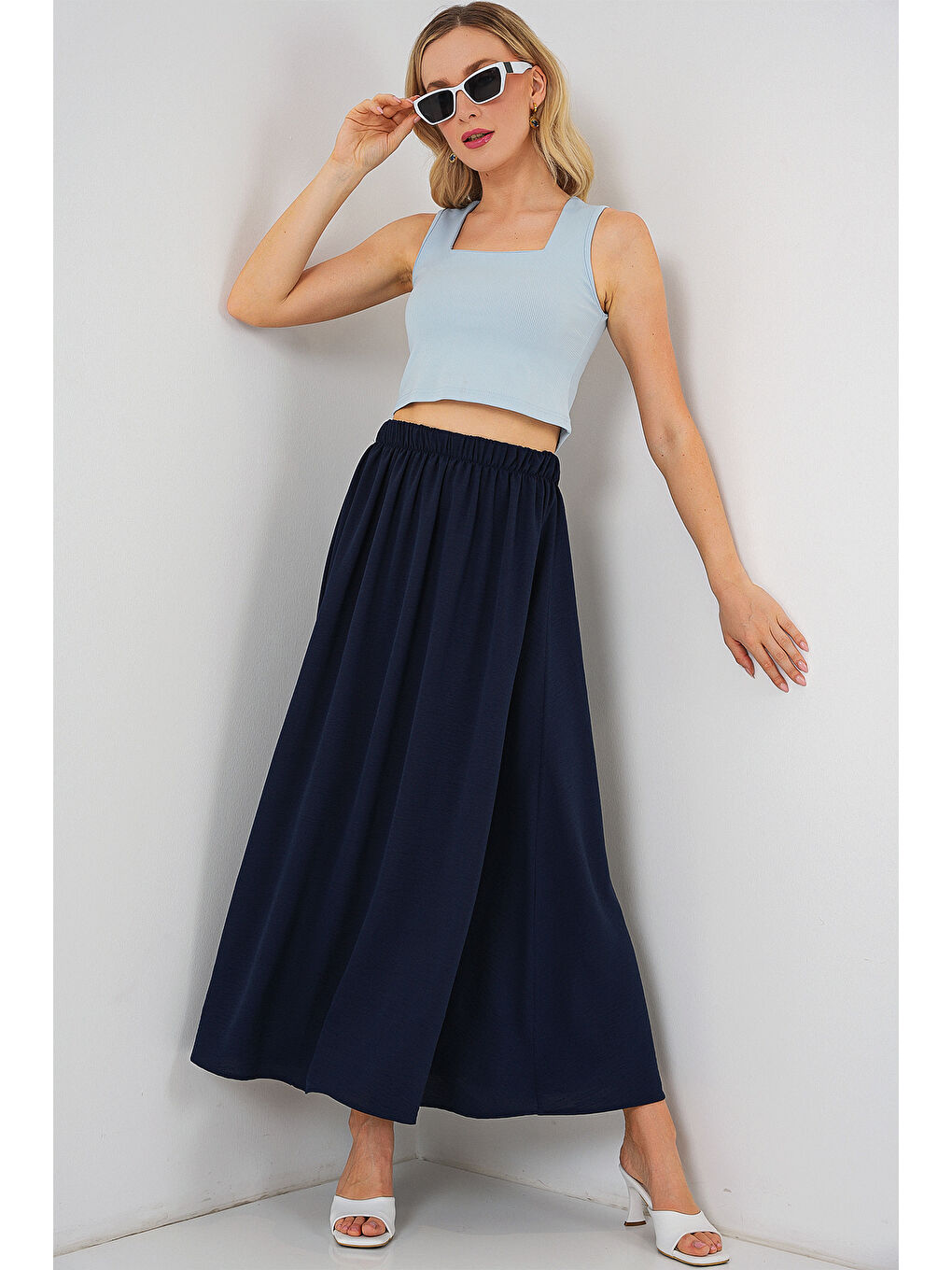 Kadın Uzun Ayrobin Etek 8050 - Lacivert-4