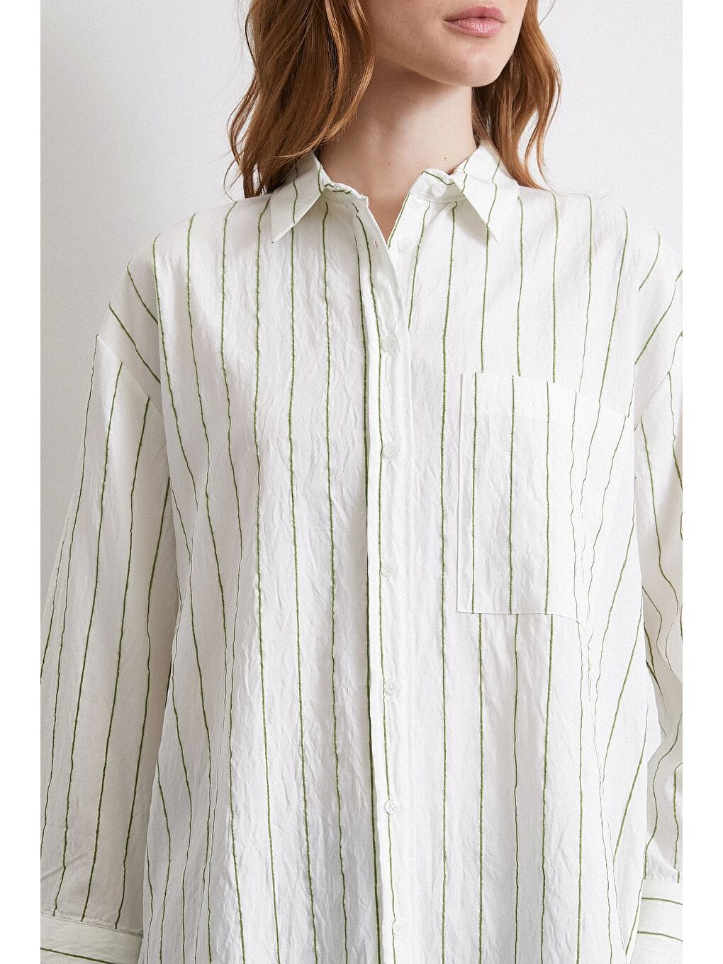 Çizgili Cepli Gömlek Haki-1