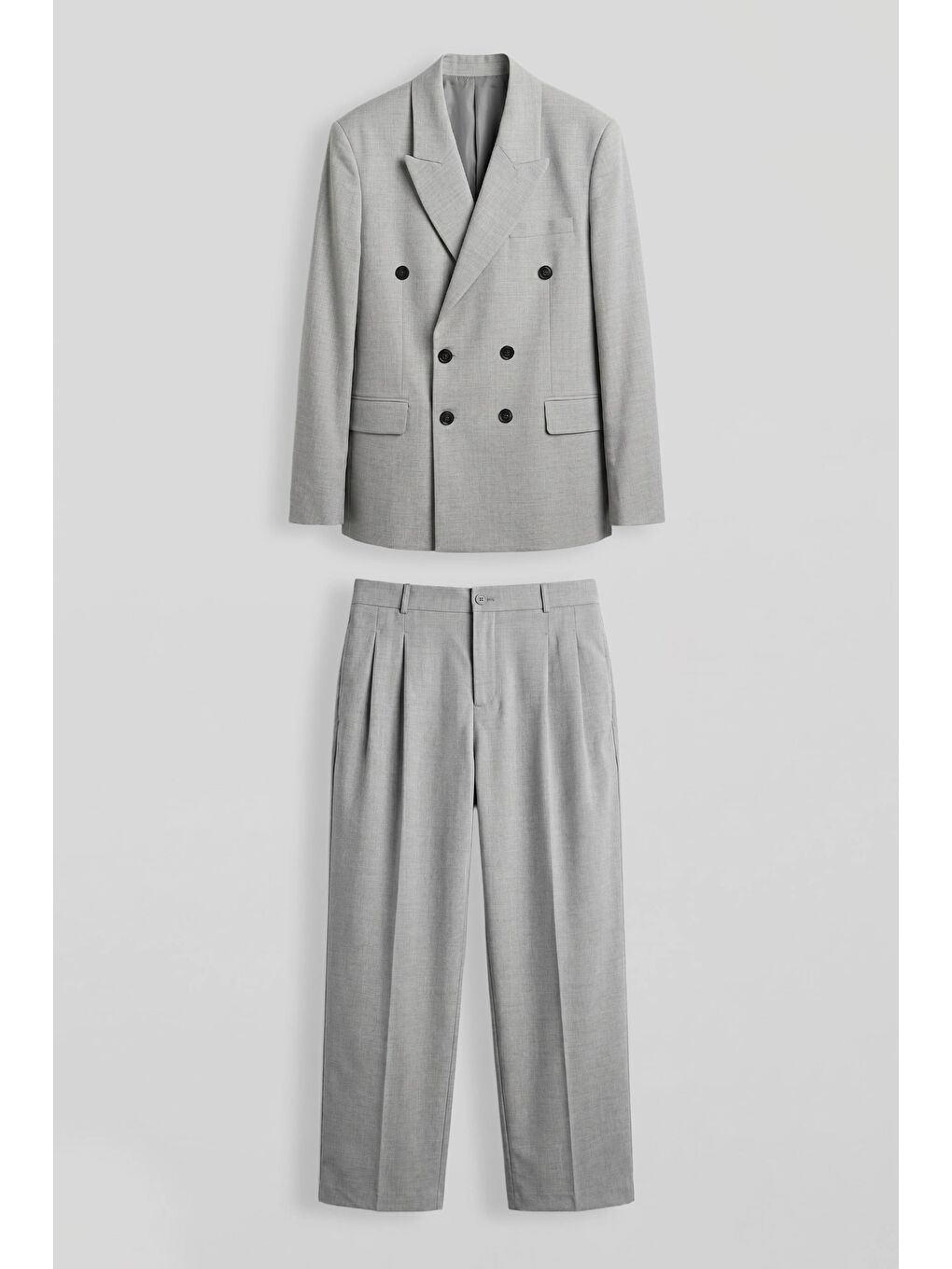 Erkek Oversize Kruvaze Modern Takım Elbise Gri