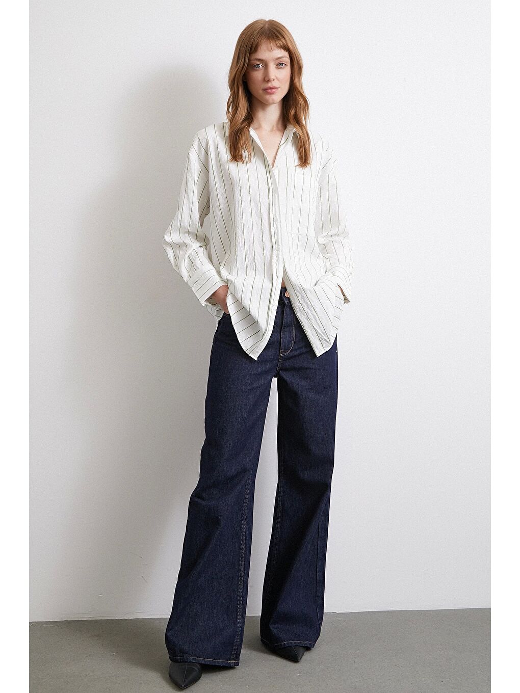 Çizgili Cepli Gömlek Haki-3