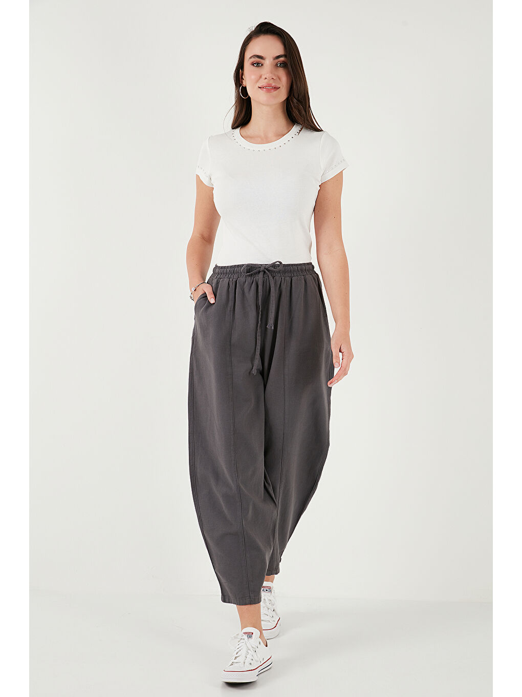 Antrasit Pamuklu Relaxed Fit Normal Bel Daralan Paça Pantolon 668YP5198