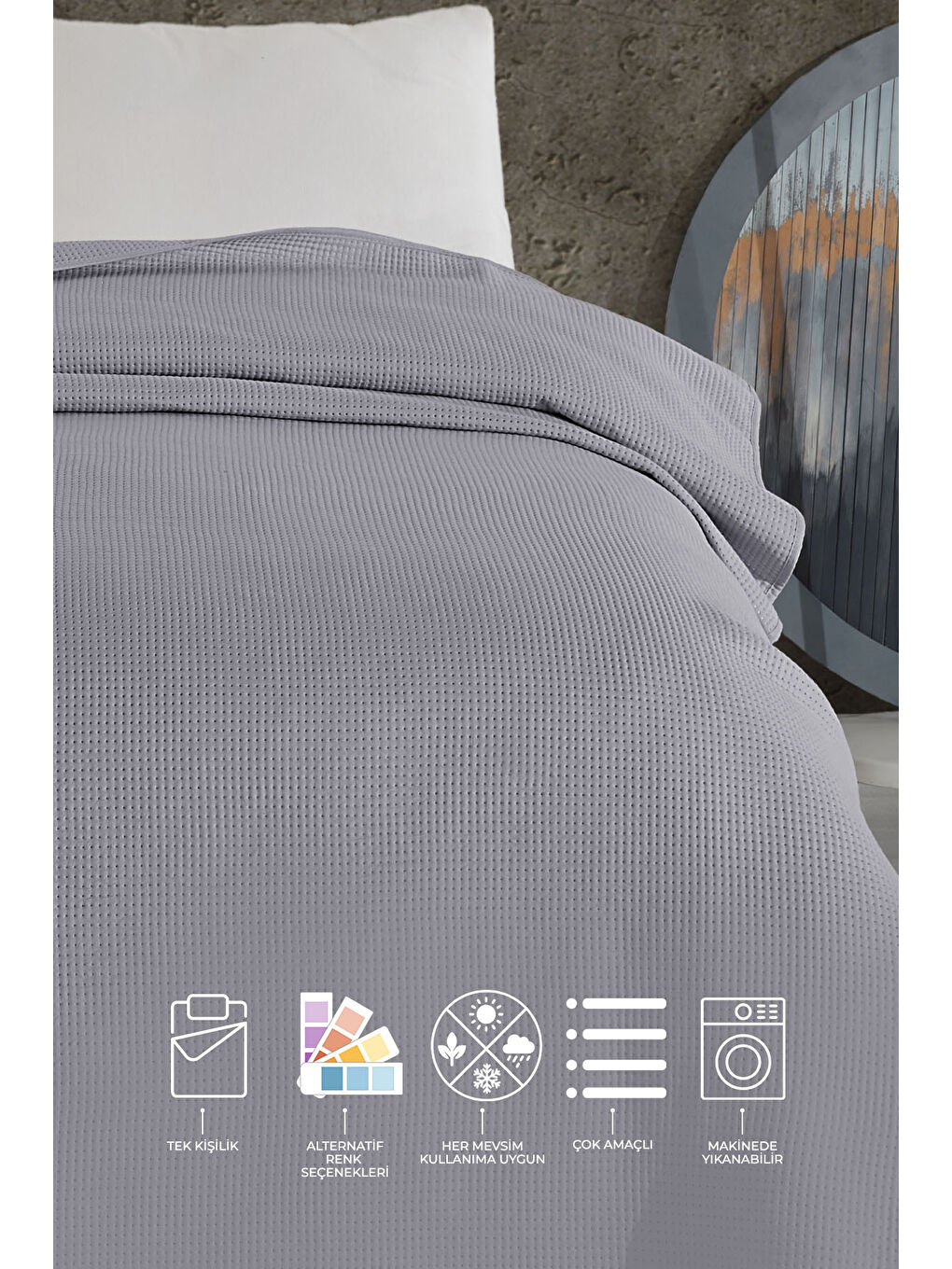 Pandora Çok Amaçlı Yatak Örtüsü Tek Kişilik (160x220 cm) Gri-1
