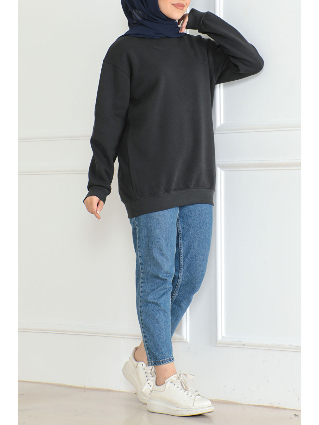 Kadın Bisiklet Yaka Salak Sweatshirt Antrasit - 26617-2