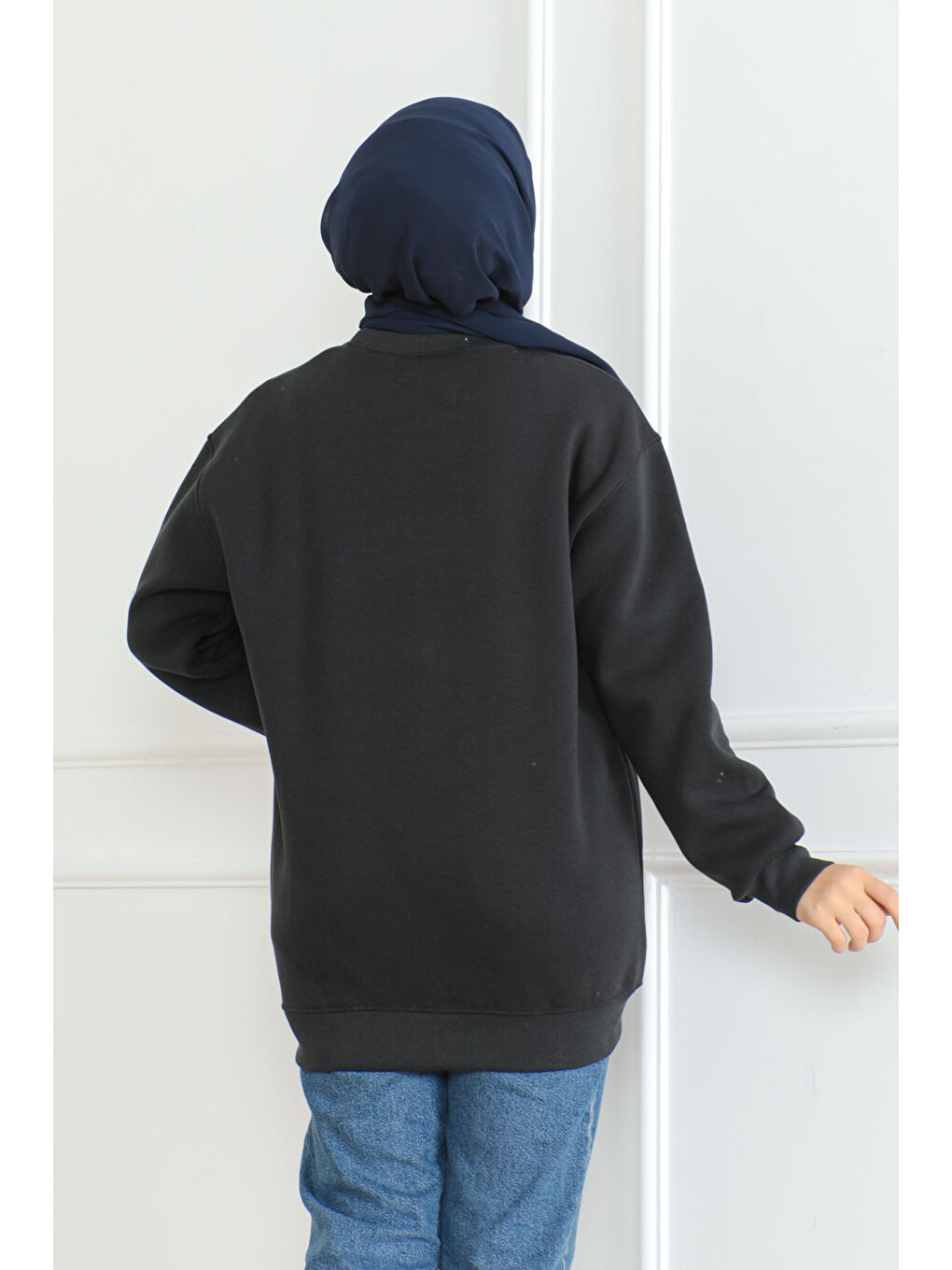 Kadın Bisiklet Yaka Salak Sweatshirt Antrasit - 26617-3