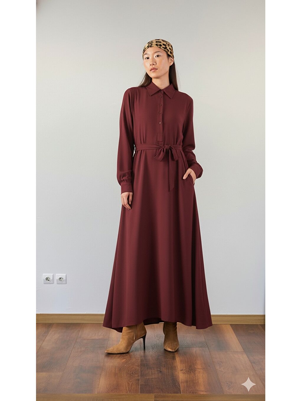 A Pile Ekstra Salaş Elbise Bordo-1