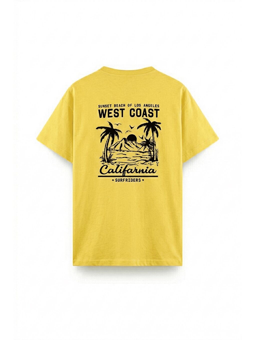 Sarı West Coast Surfriders California Baskılı Erkek Unisex Oversize Tişört Büyük Beden Tshirt
