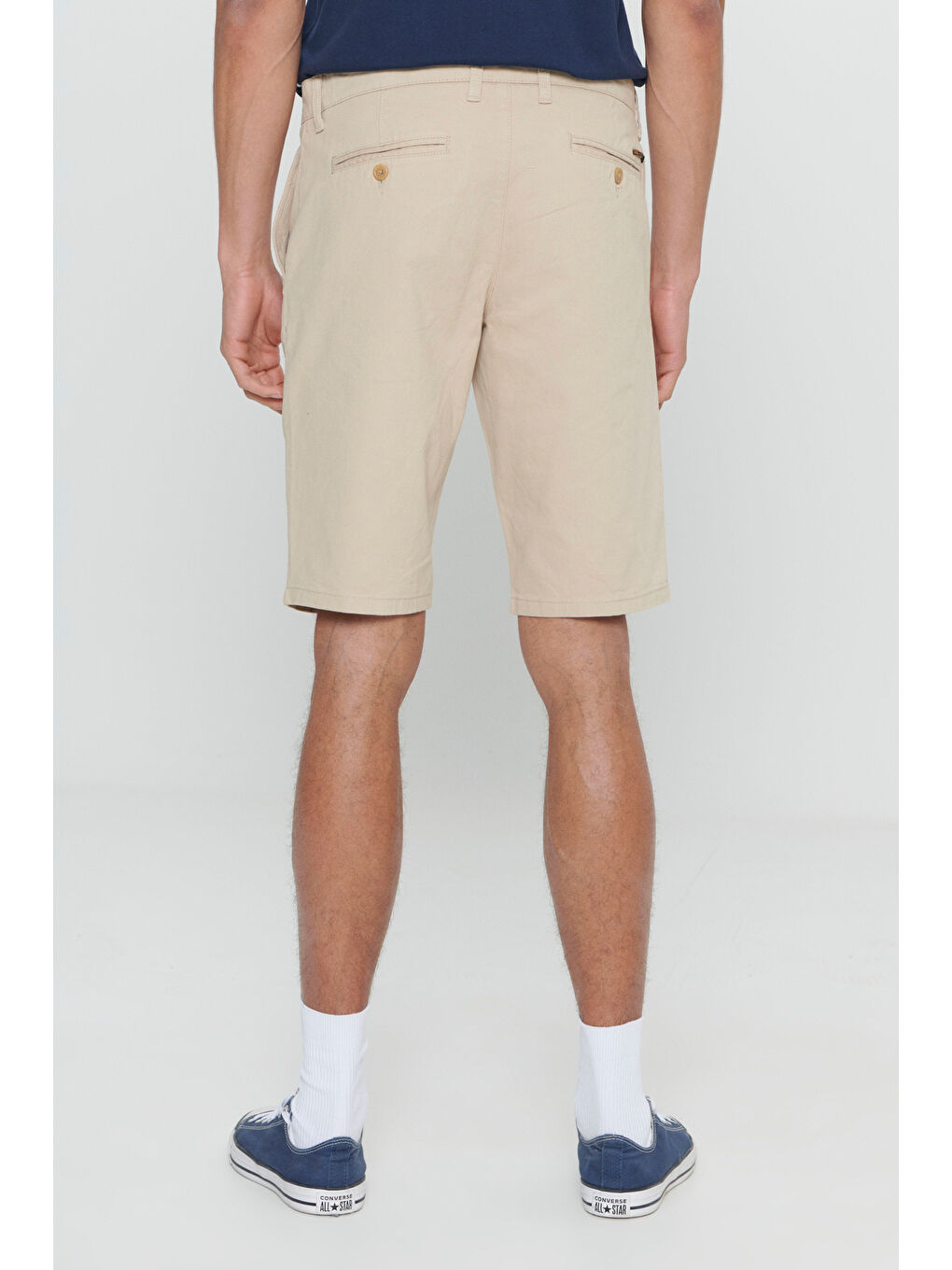 Erkek Bej Slim Fit Dar Kesim Armürlü %100 Pamuk Casual Chino Şort-4