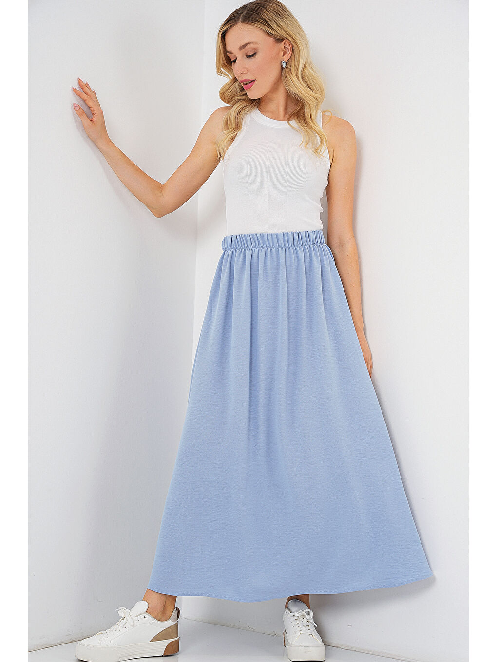 Kadın Uzun Ayrobin Etek 8050 - Mavi-2
