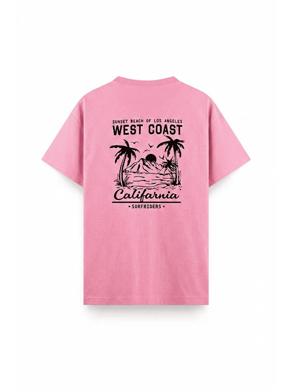 Pembe West Coast Surfriders California Baskılı Erkek Unisex Oversize Tişört Büyük Beden Tshirt