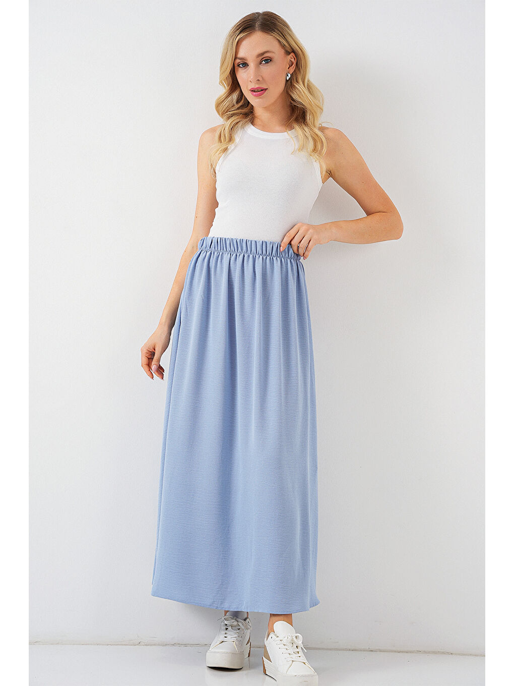 Kadın Uzun Ayrobin Etek 8050 - Mavi-4