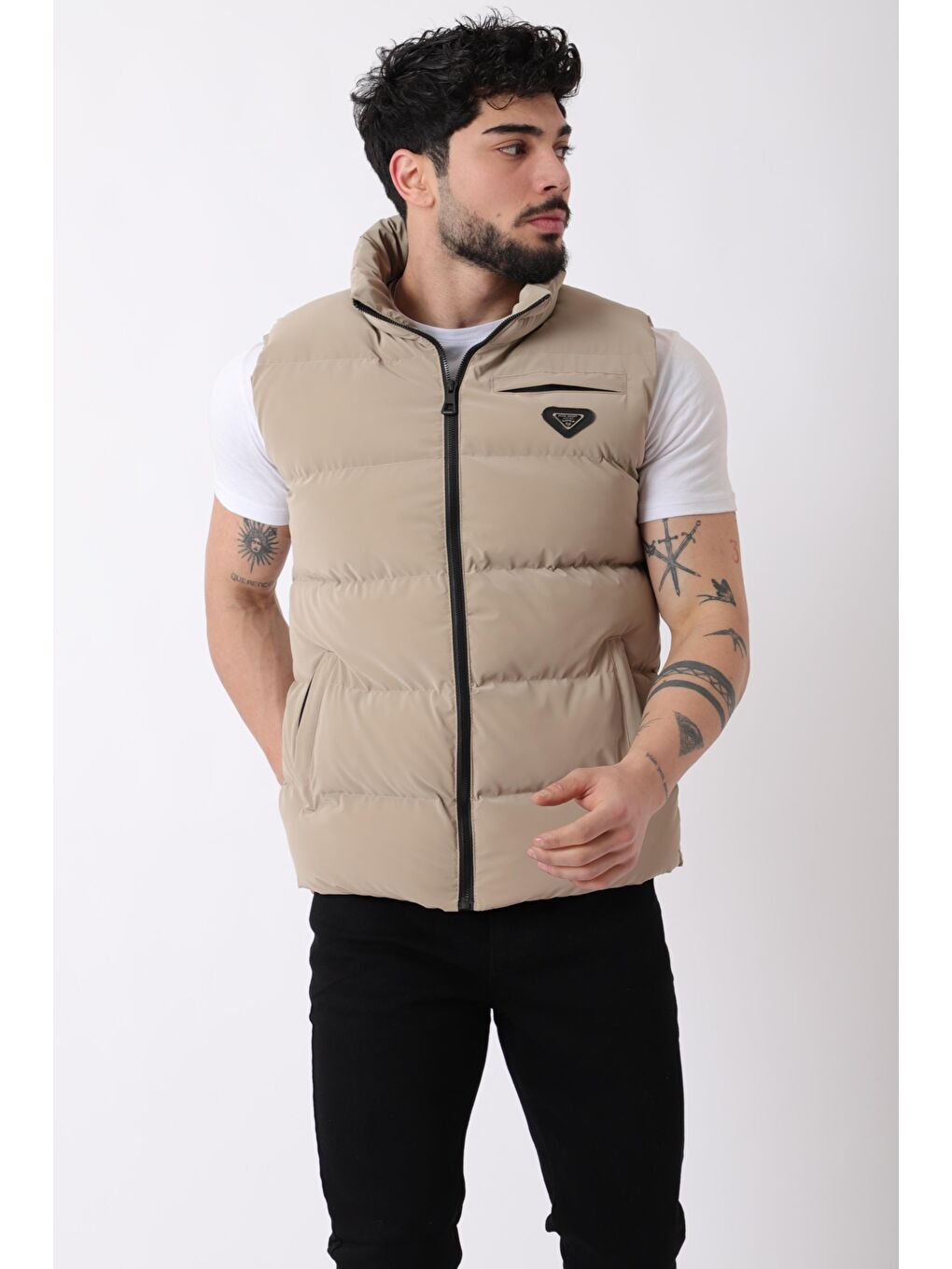 Bej Armalı Dik Yaka Nova Erkek Şişme Yelek PLDP 2959-NY_60317-3