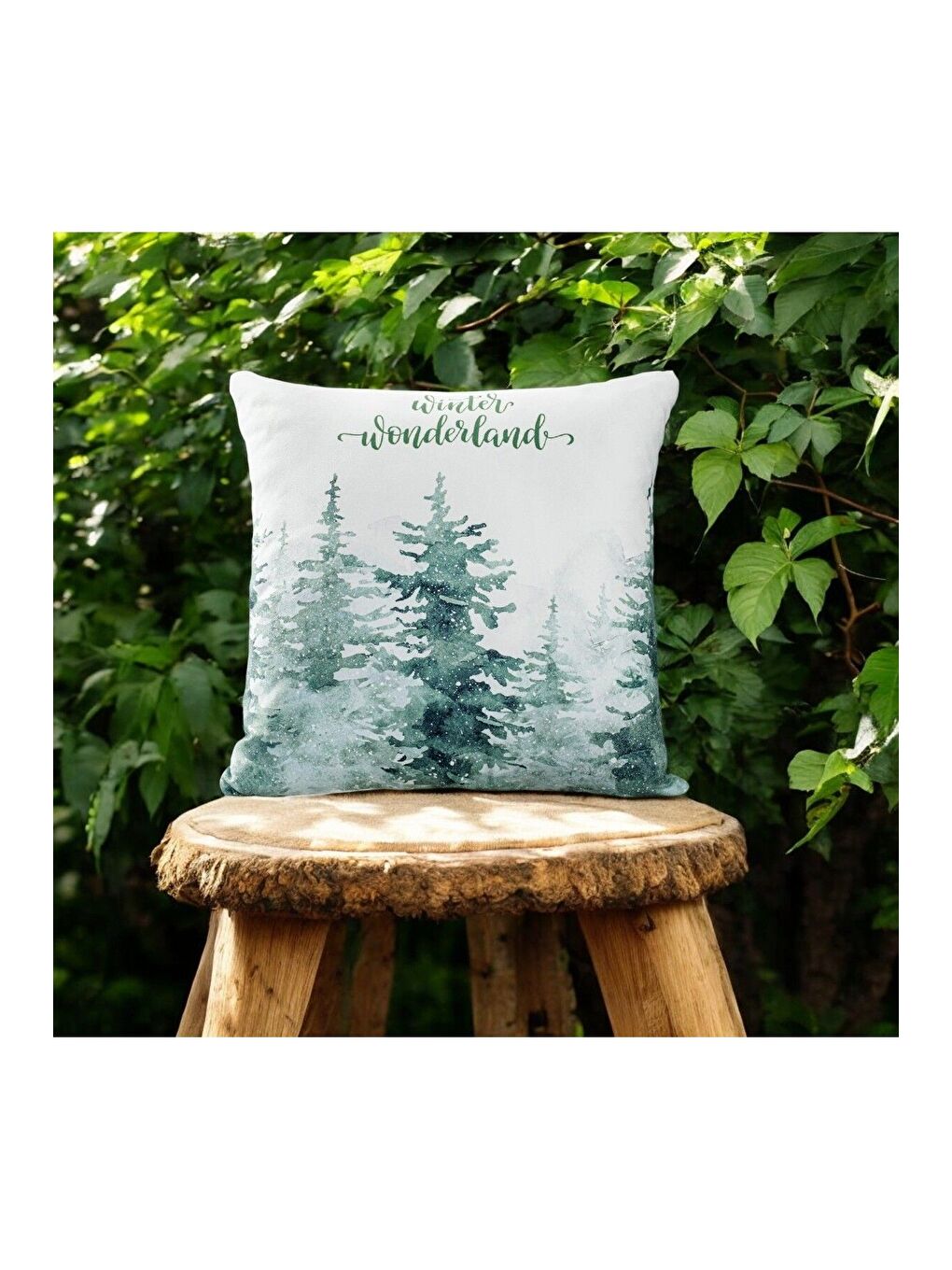 Yılbaşı Kırlent Kılıfı Beyaz Yeşil Yeni Yıl Kış Harikalar Diyarı Yazılı 43x43