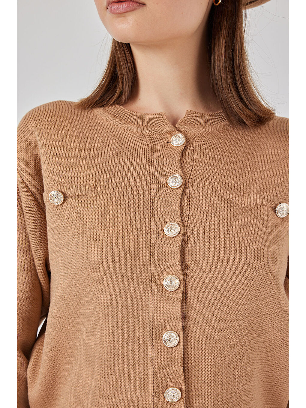 Bej Kadın Triko Hırka Etek İkili Takım 15942 - Bisküvi-4