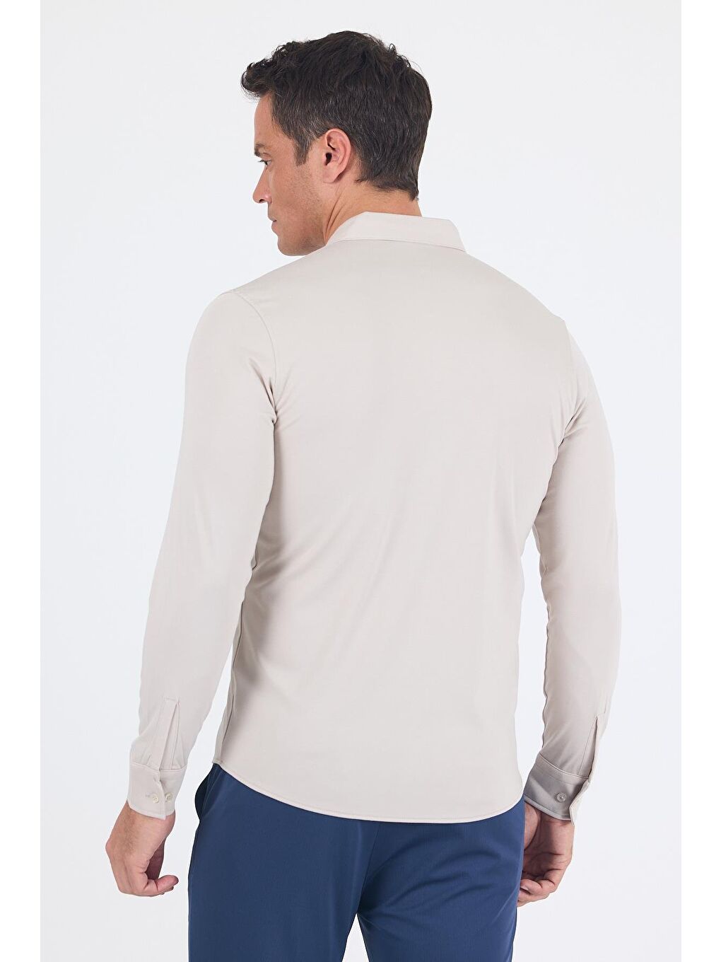 Bej Taş Rengi İtalyan Düğmeli Yaka Uzunkol Cepsiz Slim Fit Gömlek 1004250254-4